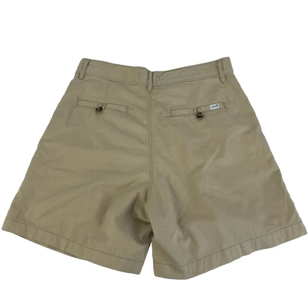 Levi's Premium Pleated Trouser Shorts Size 28 Khaki Tan High Rise‎ NWT Irregular
